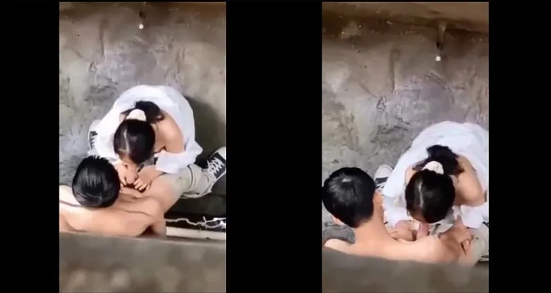 Quay lén em nữ học sinh bj cho em gái trong hẻm